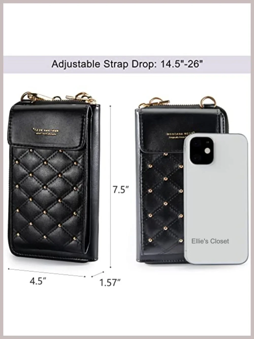 Quilted Vegan Leather Crossbody Phone Purse RFID Blocking Wallet Adjustable